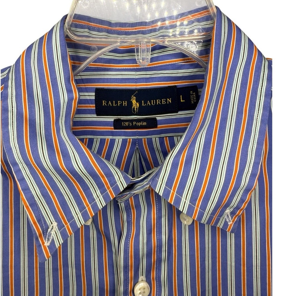 Ralph Lauren Men's L Blue Multi Stripe 120's Poplin Long Sleeve Shirt Button Up‎